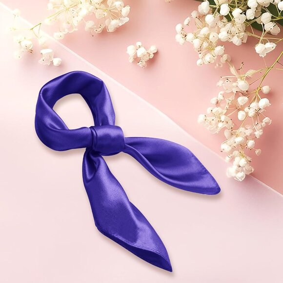 Women's Purple Silk Feeling Scarf 23.6'' Square Satin Scarf Neck Head Bandana - Picture 6 of 7